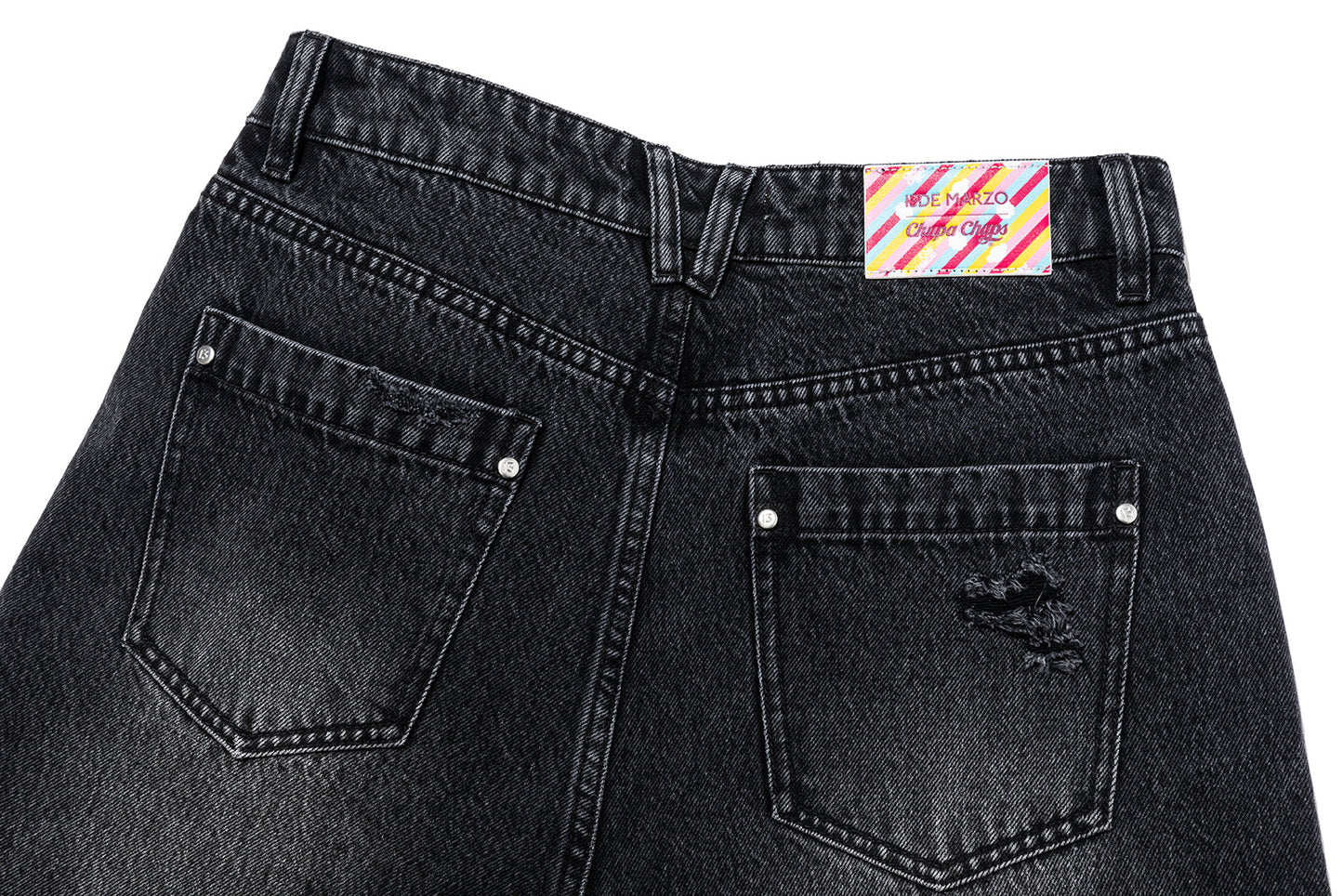 13DE MARZO Ripped Cropped Jeans Black