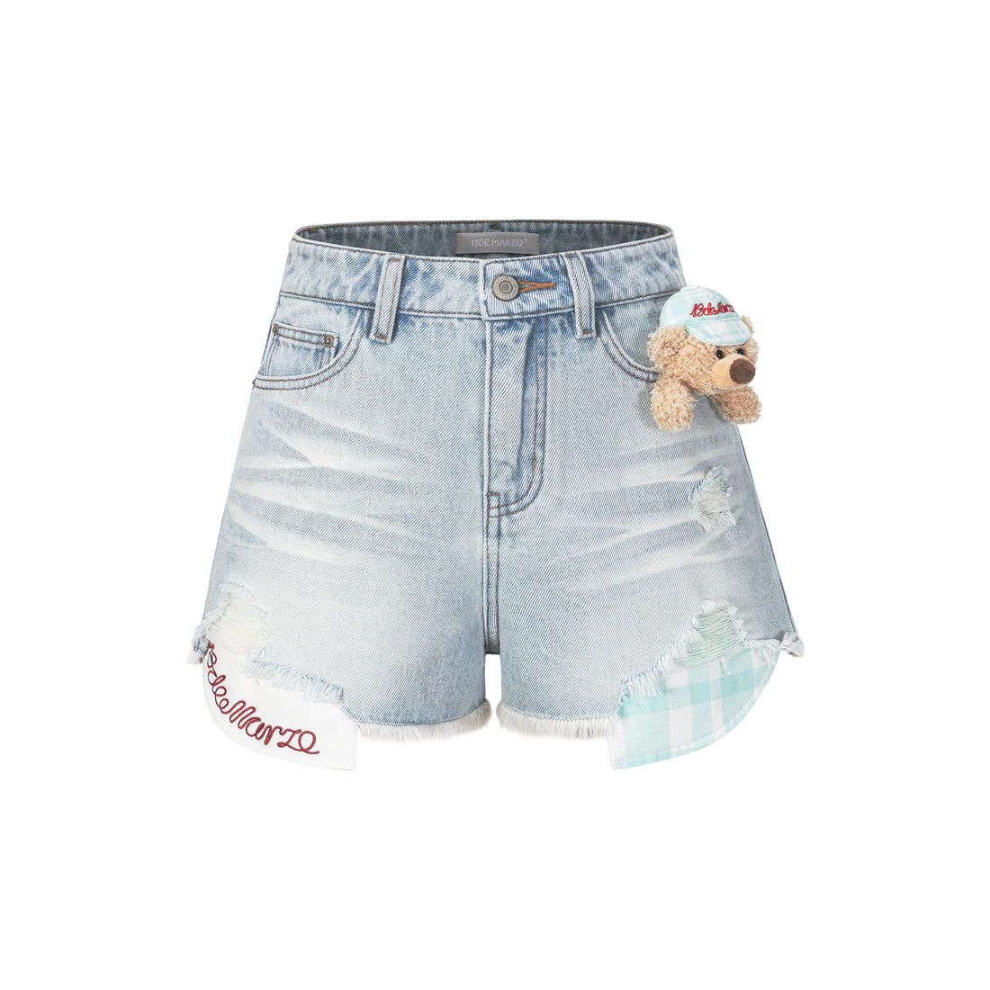 13DE MARZO Plaid Pocket Denim Shorts Blue