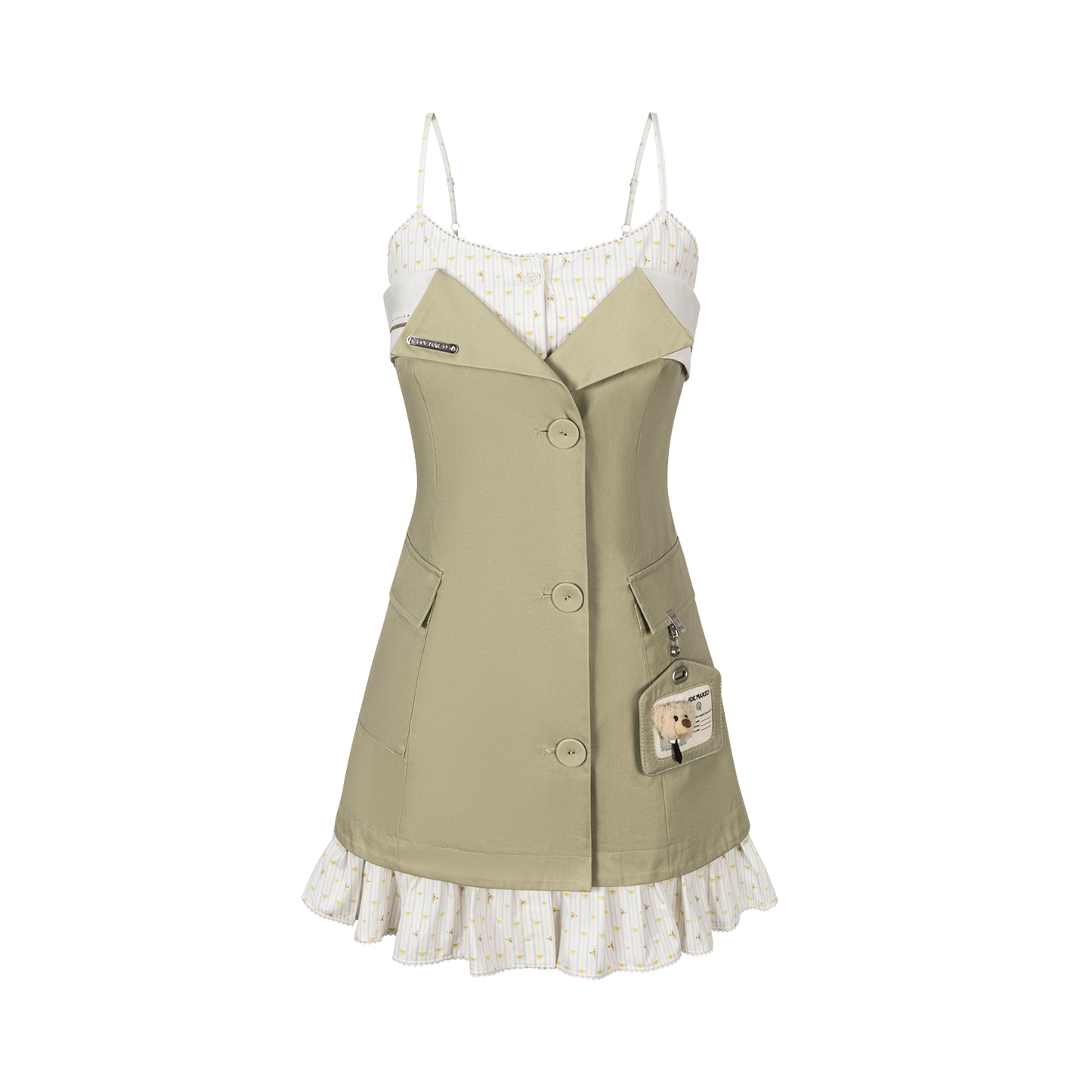 13DE MARZO Two-piece Style Blazer with Badge Dress Khaki
