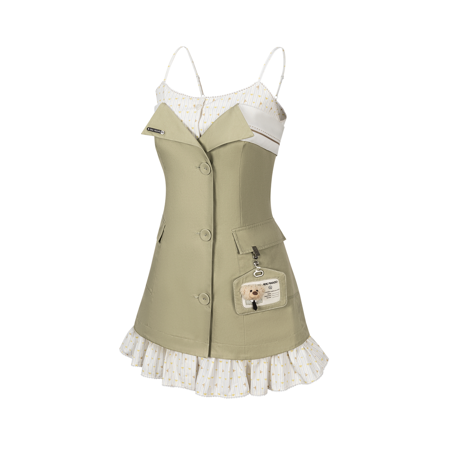 13DE MARZO Two-piece Style Blazer with Badge Dress Khaki