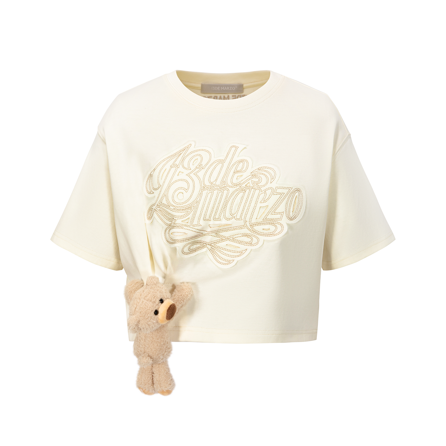13DE MARZO Bear Logo Patch Top White