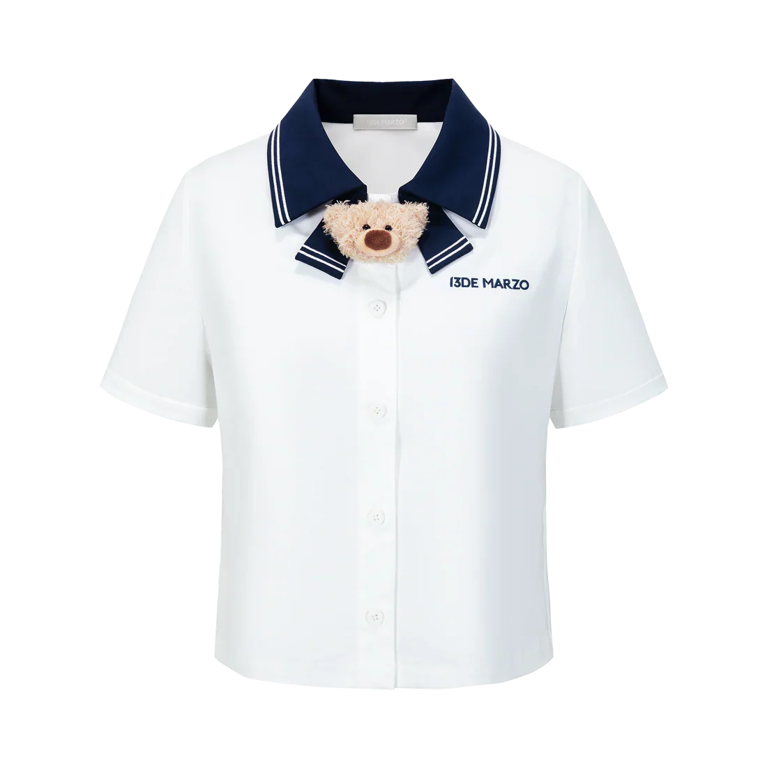 13DE MARZO Bear Sailor Collar Shirt WHITE
