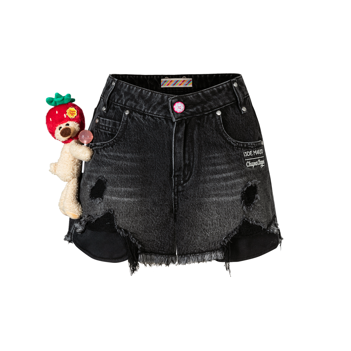 13DE MARZO Lollipop Distressed Denim Shorts Black