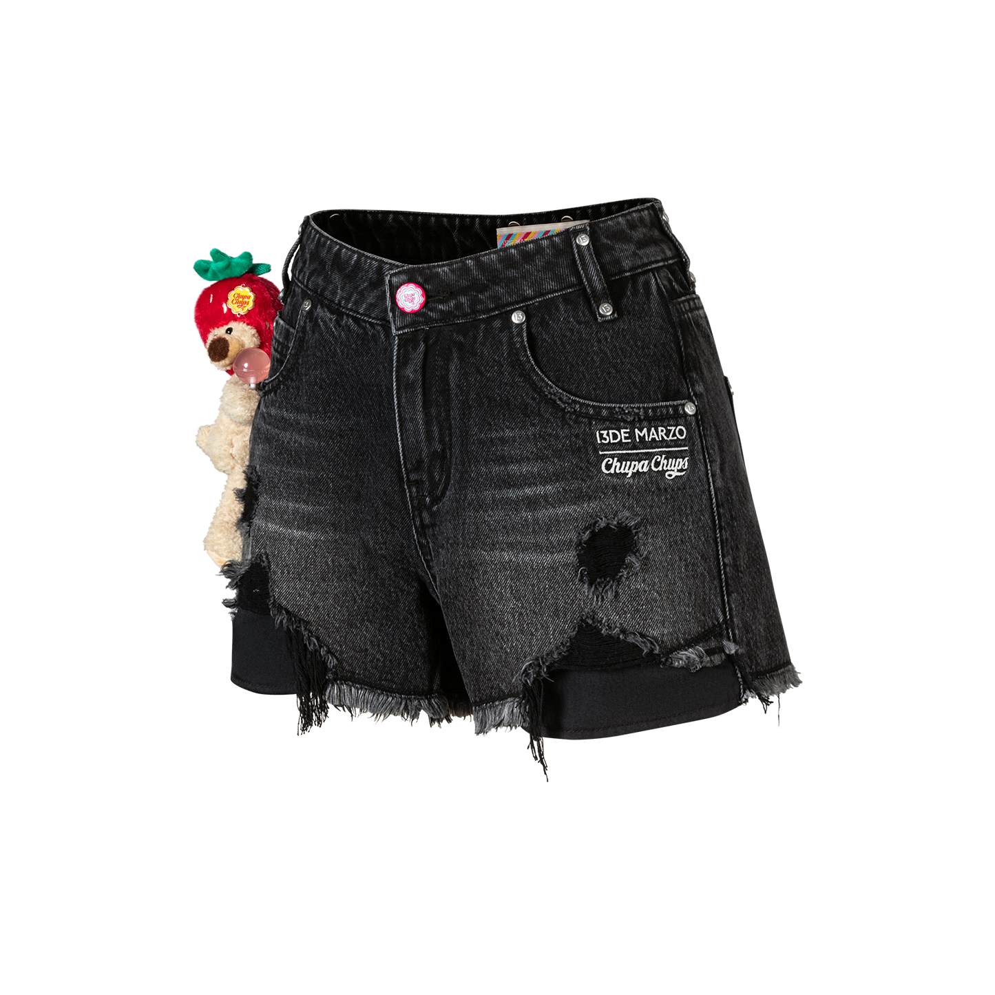 13DE MARZO Lollipop Distressed Denim Shorts Black
