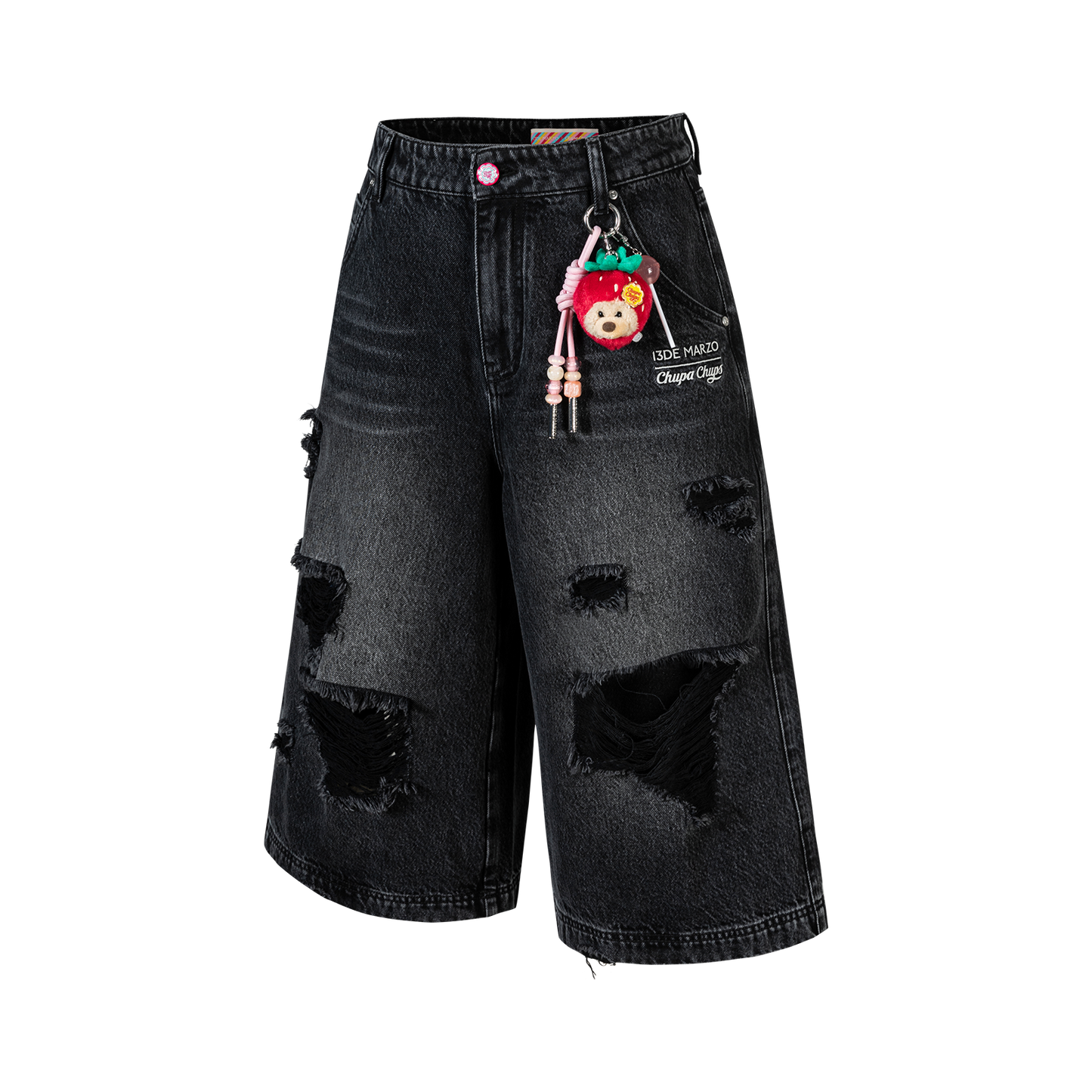 13DE MARZO Ripped Cropped Jeans Black