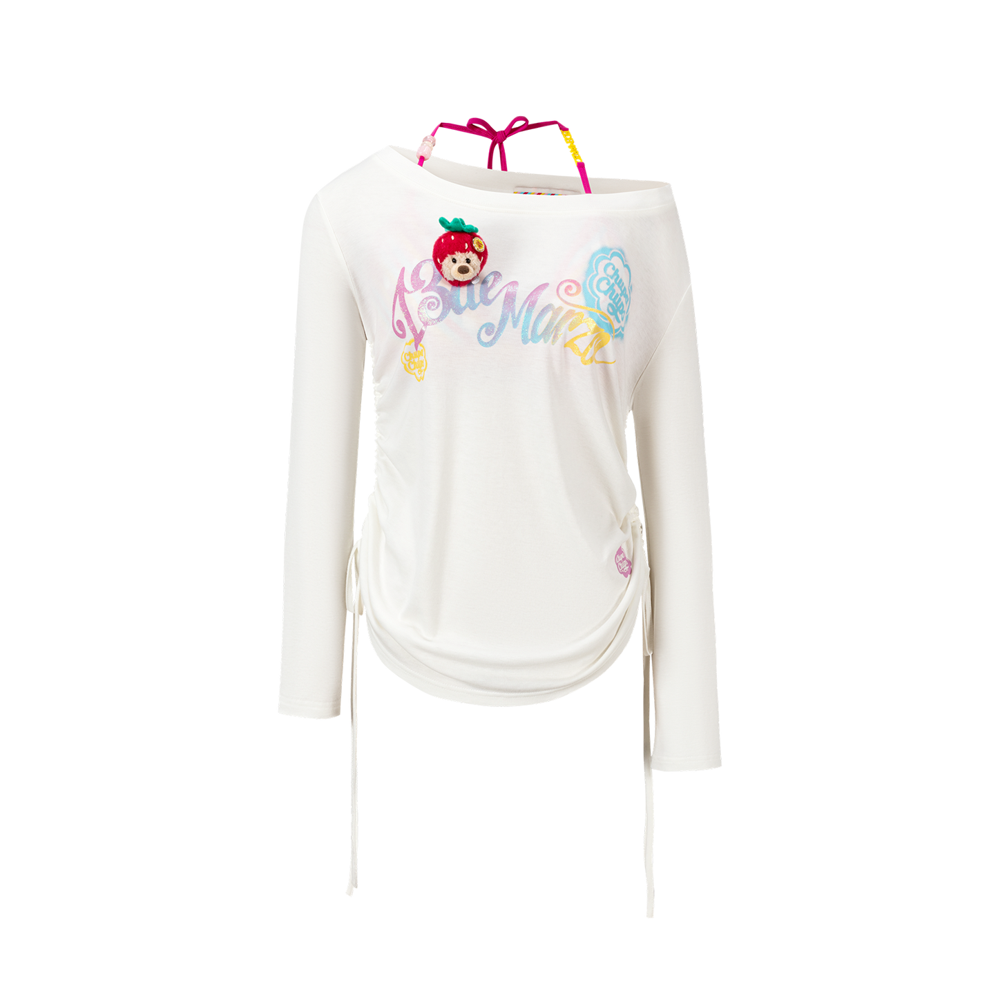 13DE MARZO Asymmetric Shoulder Long Sleeve Set White