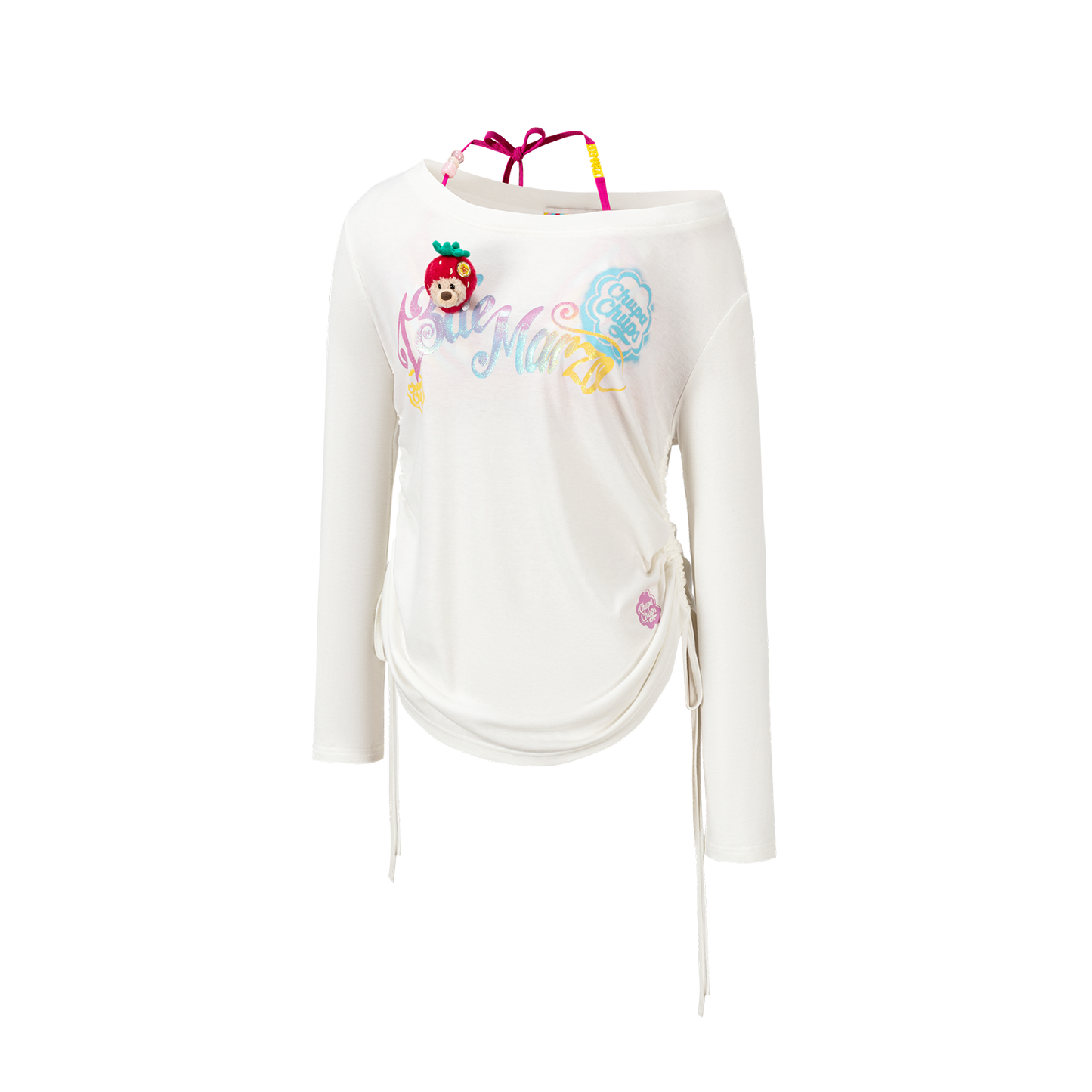 13DE MARZO Asymmetric Shoulder Long Sleeve Set White