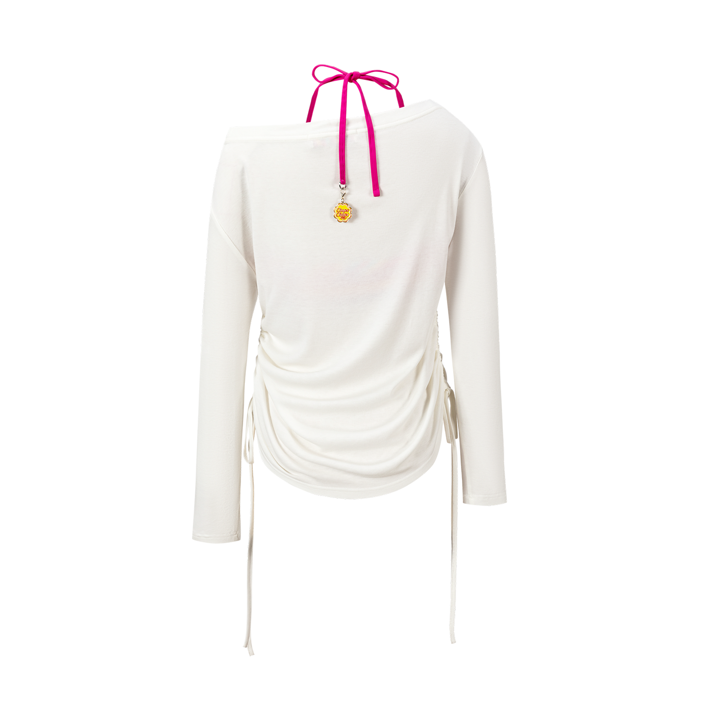 13DE MARZO Asymmetric Shoulder Long Sleeve Set White