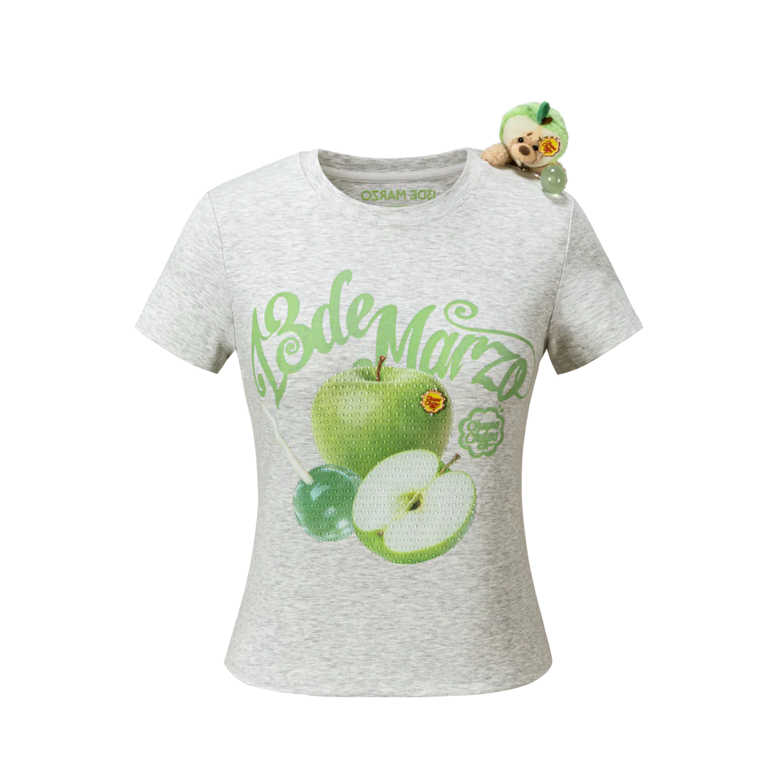 13DE MARZO Fruit Illustration Fitted T-shirt Grey