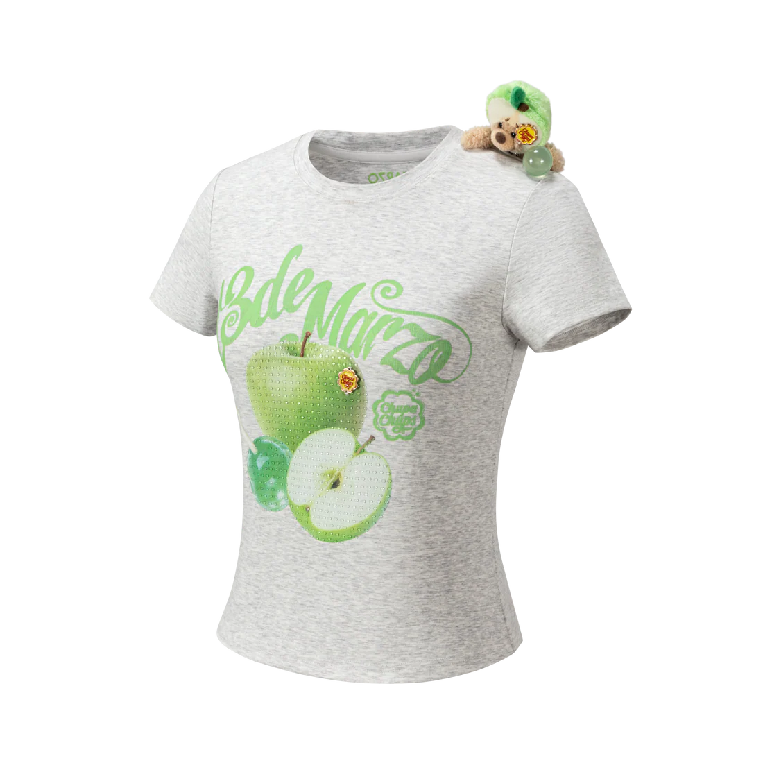 13DE MARZO Fruit Illustration Fitted T-shirt Grey