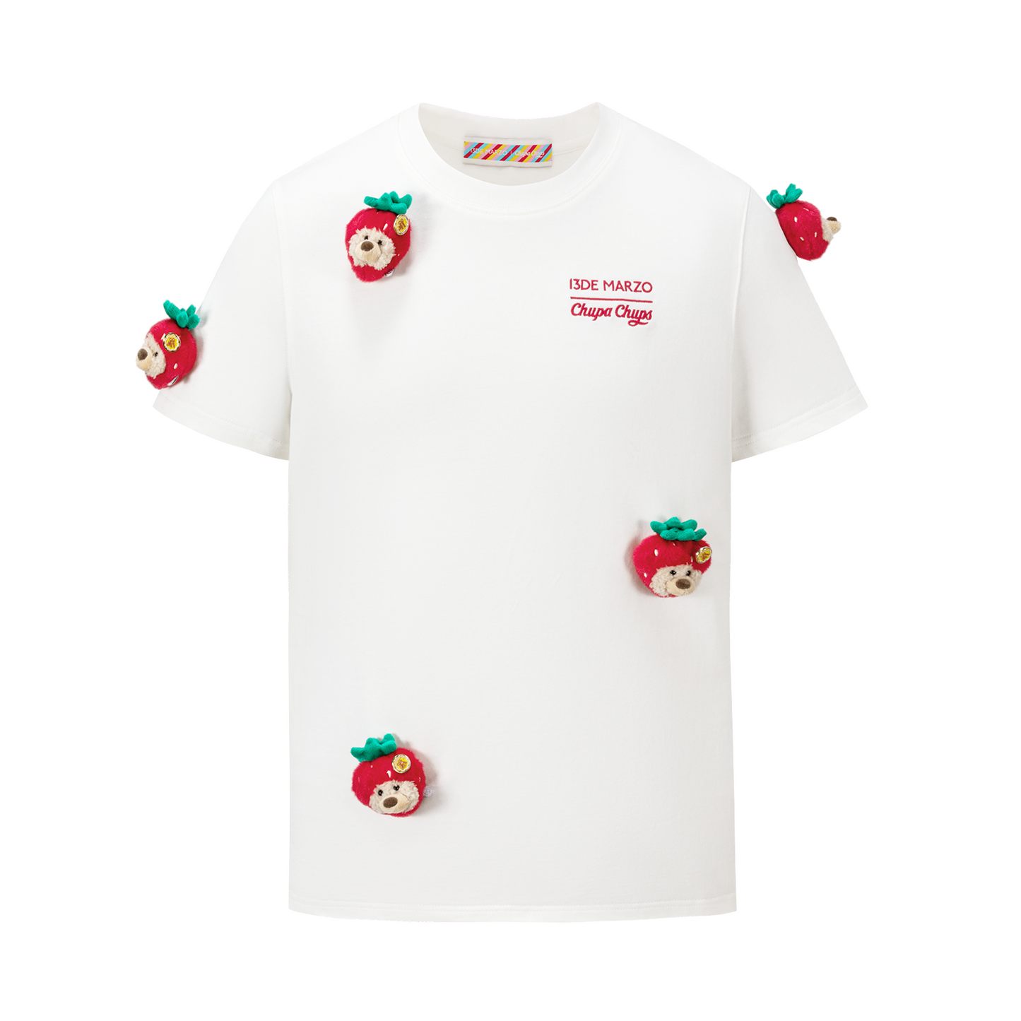 13DE MARZO Bear Print with Rhinestone T-shirt White