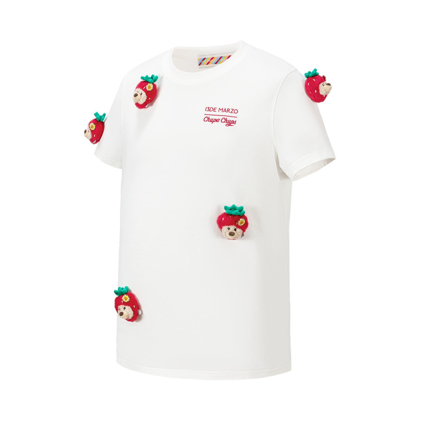 13DE MARZO Bear Print with Rhinestone T-shirt White