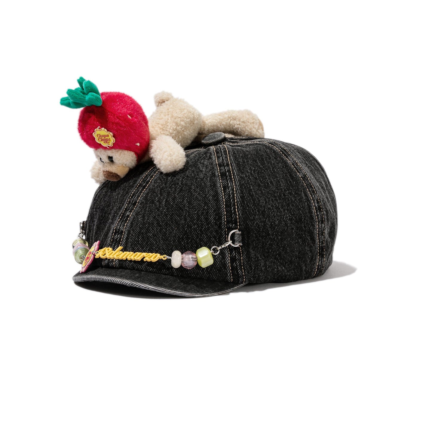 13DE MARZO Chain Detail Beret Black