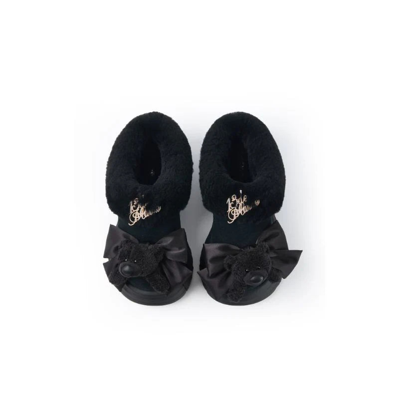 13DE MARZO Bear Fuzzy Snow Slippers Black