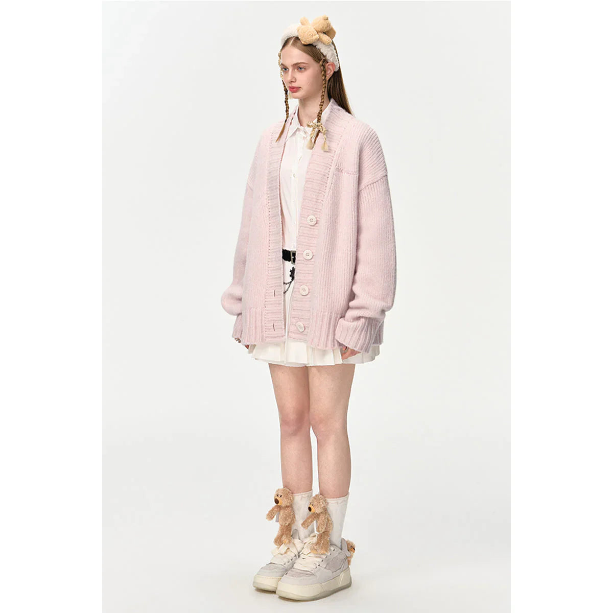 13DE MARZO DOOZOO V-NECK EMBROIDERY CARDIGAN PINK