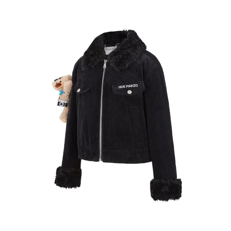 13DE MARZO Bear Corduroy Detachable Jacket Black