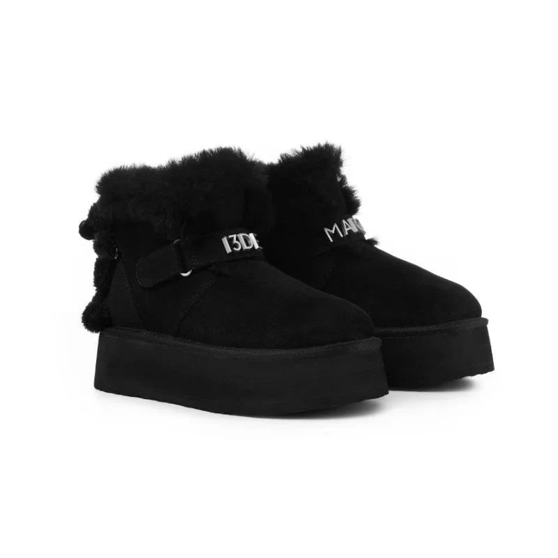 13DE MARZO Bear Plush Snow Boots Black