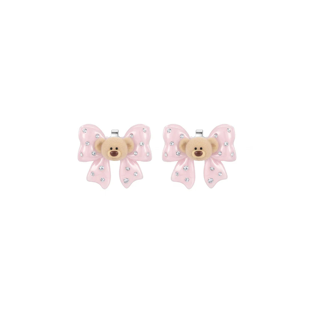 13DE MARZO Mini Bear Bow Studs Pink