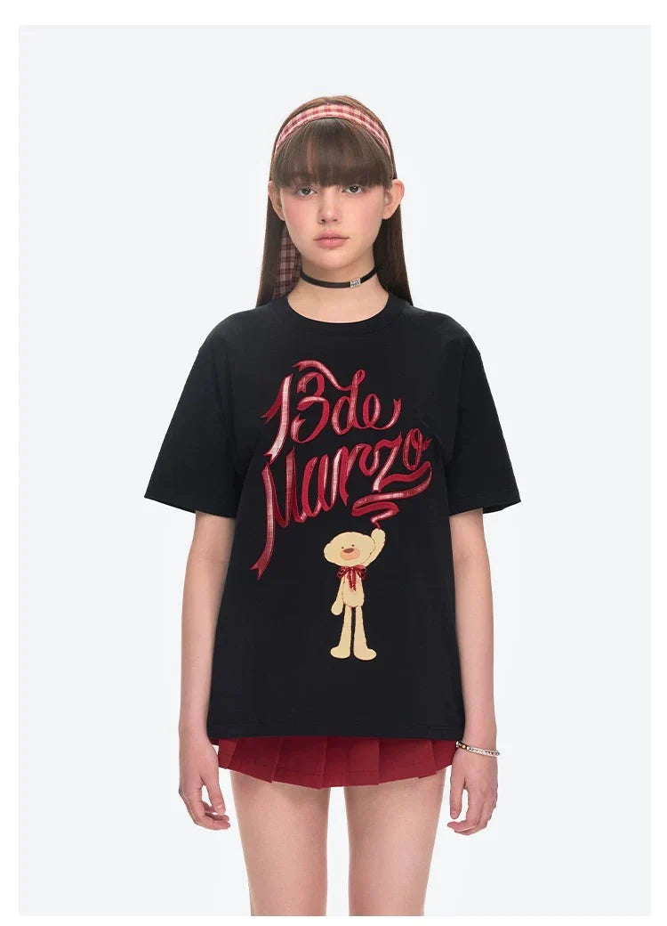 13DE MARZO Doozoo Checked Ribbon T-Shirt