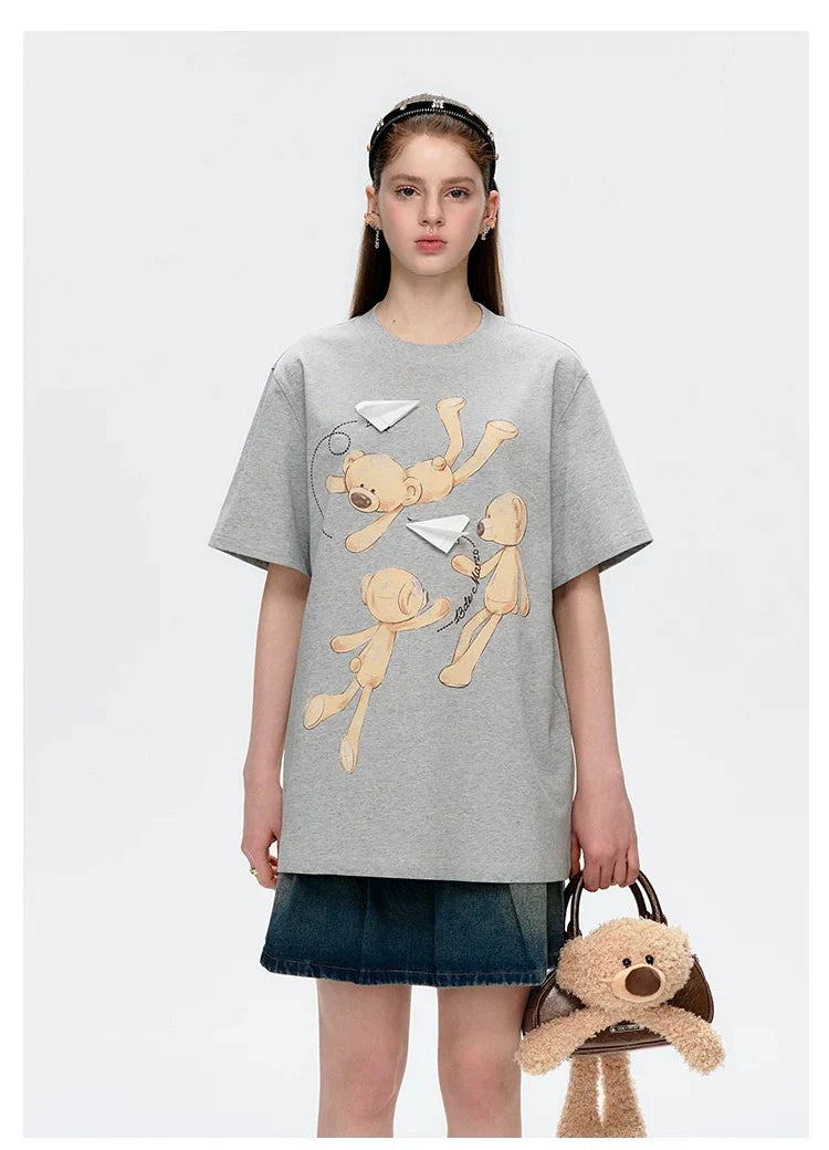13DE MARZO Paper Plane Bear T-Shirt GREY