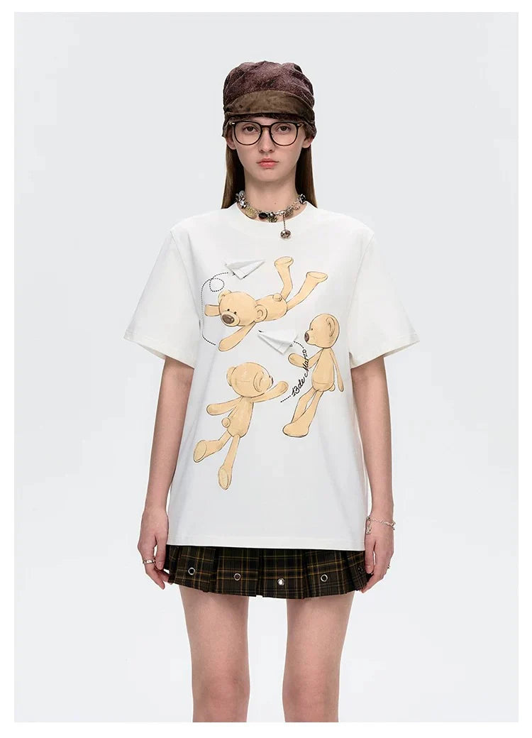 13DE MARZO Paper Plane Bear T-Shirt WHITE