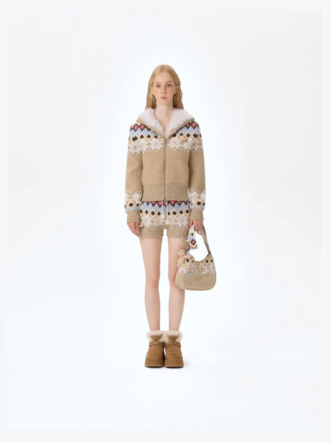 13DE MARZO Fair Isle Knit Shorts