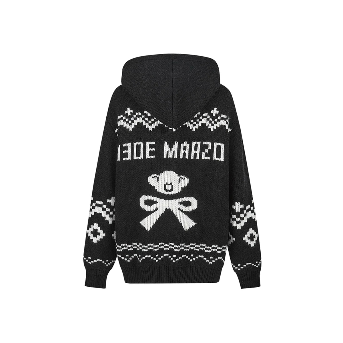 13DE MARZO FAIR ISLE BEAR ZIP KNIT HOODIE BLACK