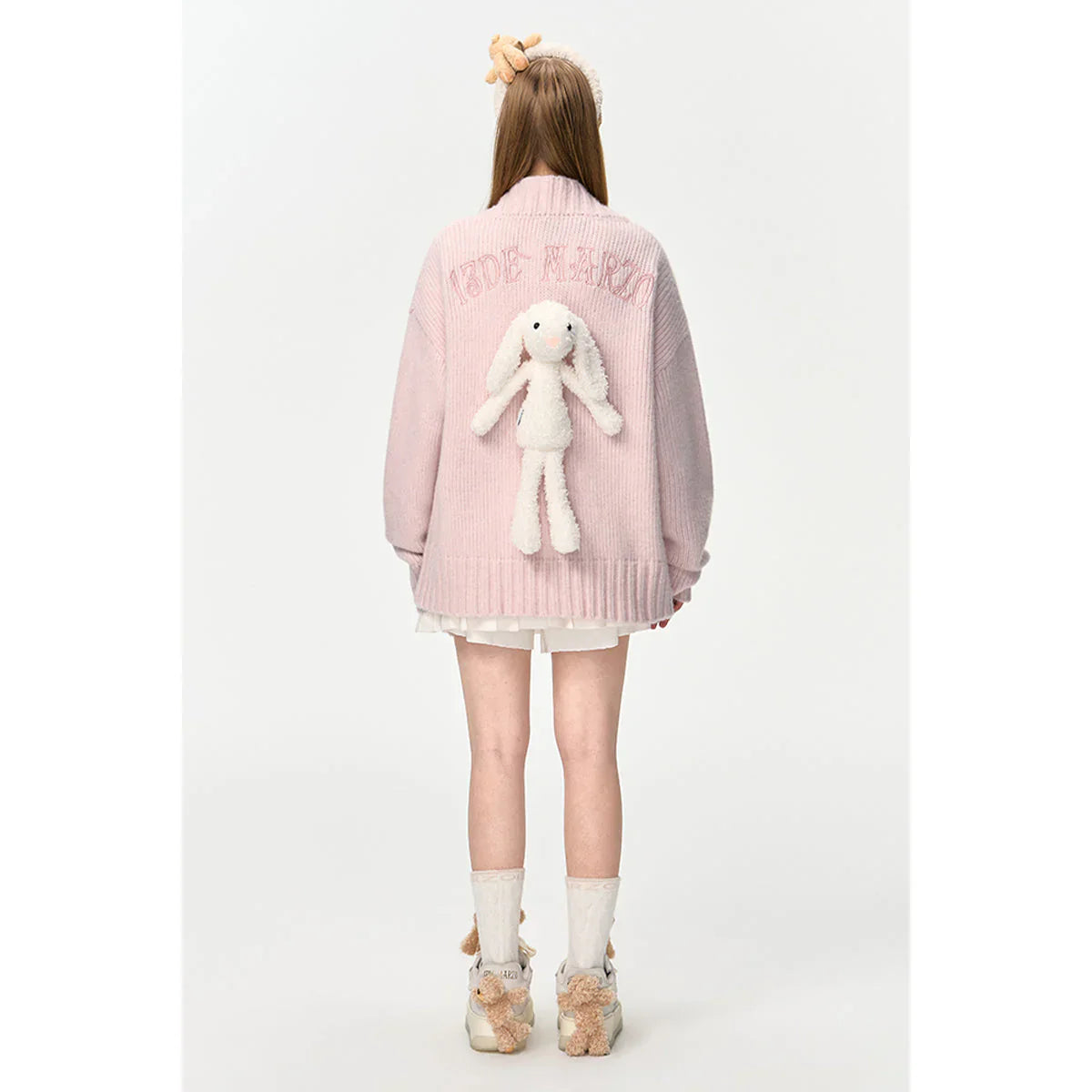 13DE MARZO DOOZOO V-NECK EMBROIDERY CARDIGAN PINK