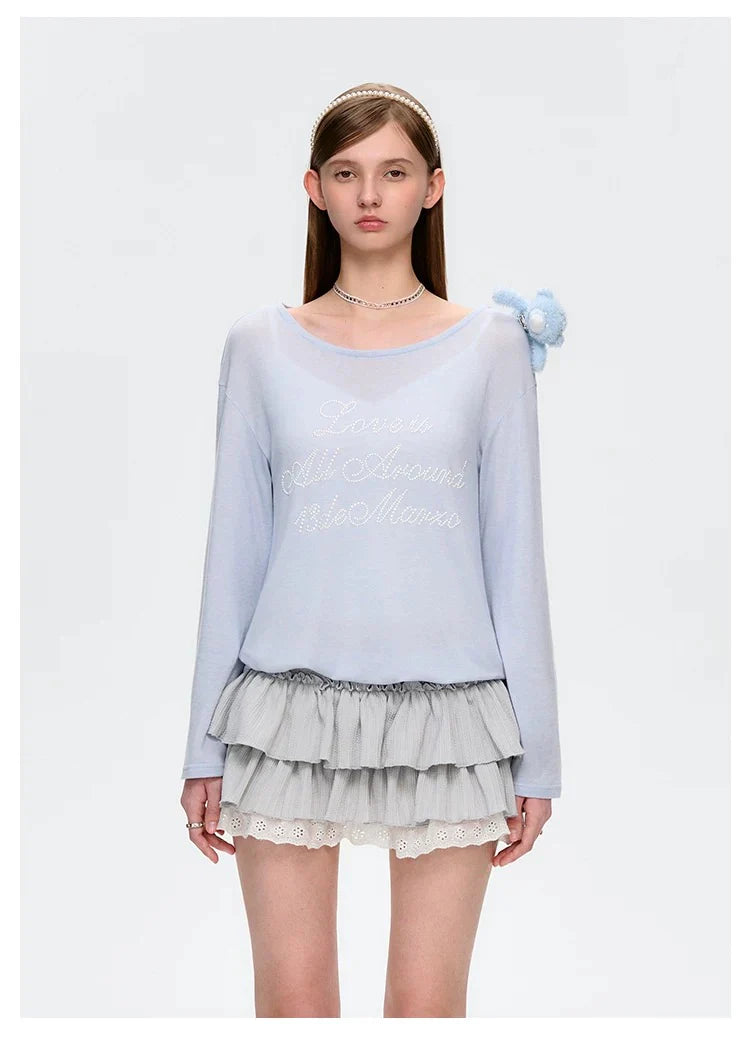 13DE MARZO Embellished Sheer Layering Top