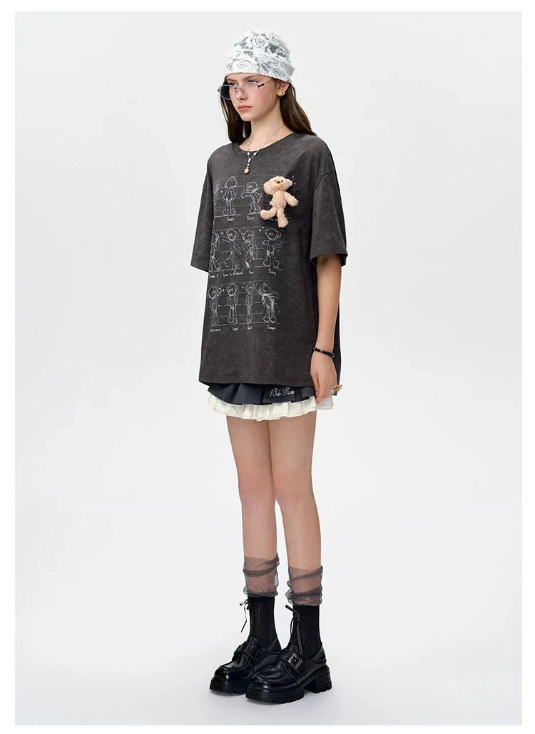 13DE MARZO Bear Movement Sketch T-shirt DARK GREY