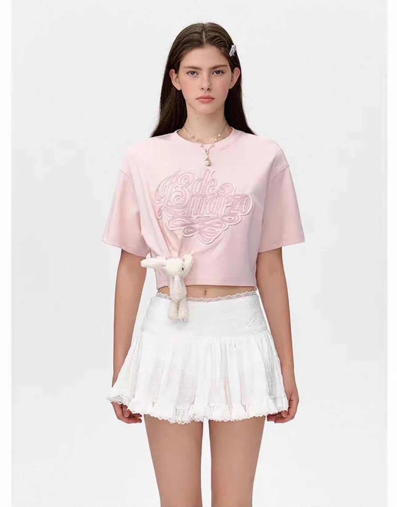 13DE MARZO Bear Logo Patch Top Pink