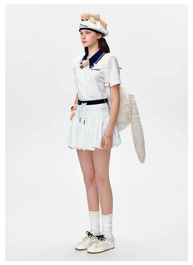 13DE MARZO Bear Sailor Collar Shirt WHITE