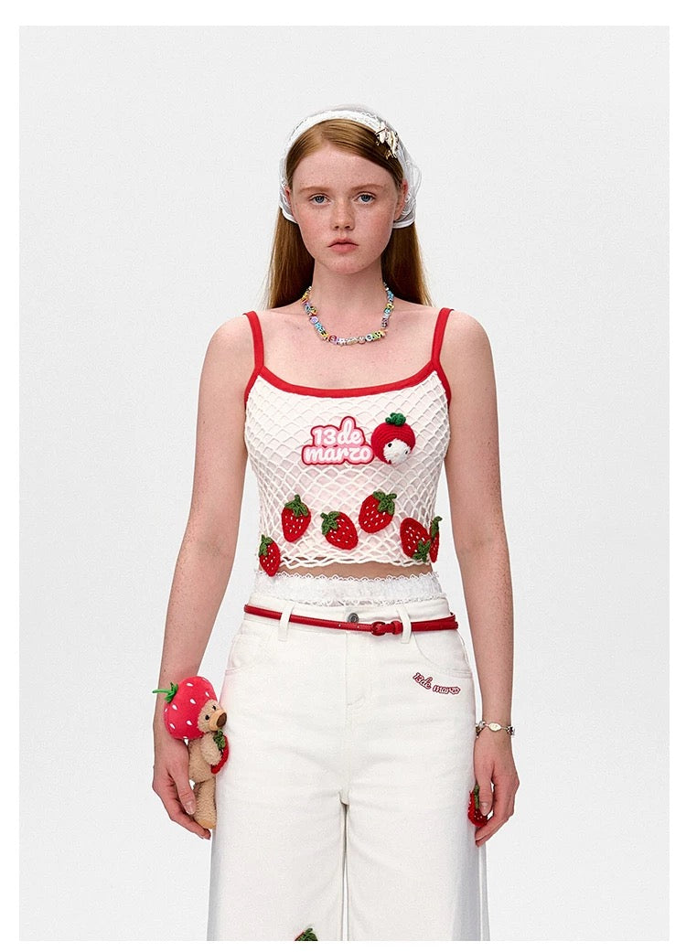13DE MARZO Fruit Net Stripe Vest Red