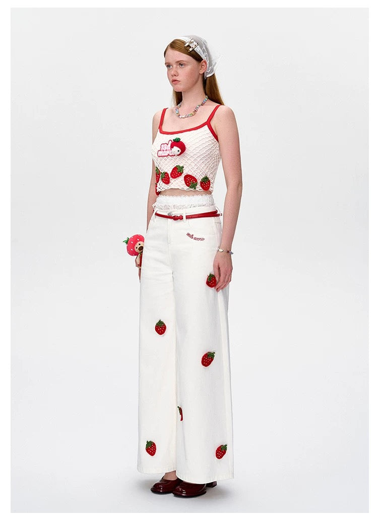 13DE MARZO Fruit Net Stripe Vest Red