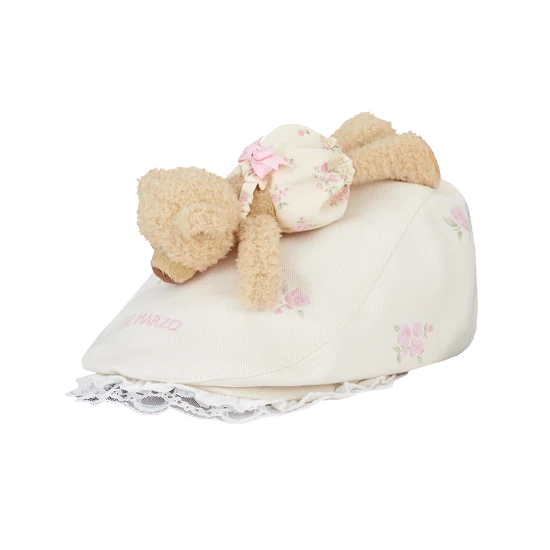 13DE MARZO Embroidered Ruffle Baseball Cap Beige