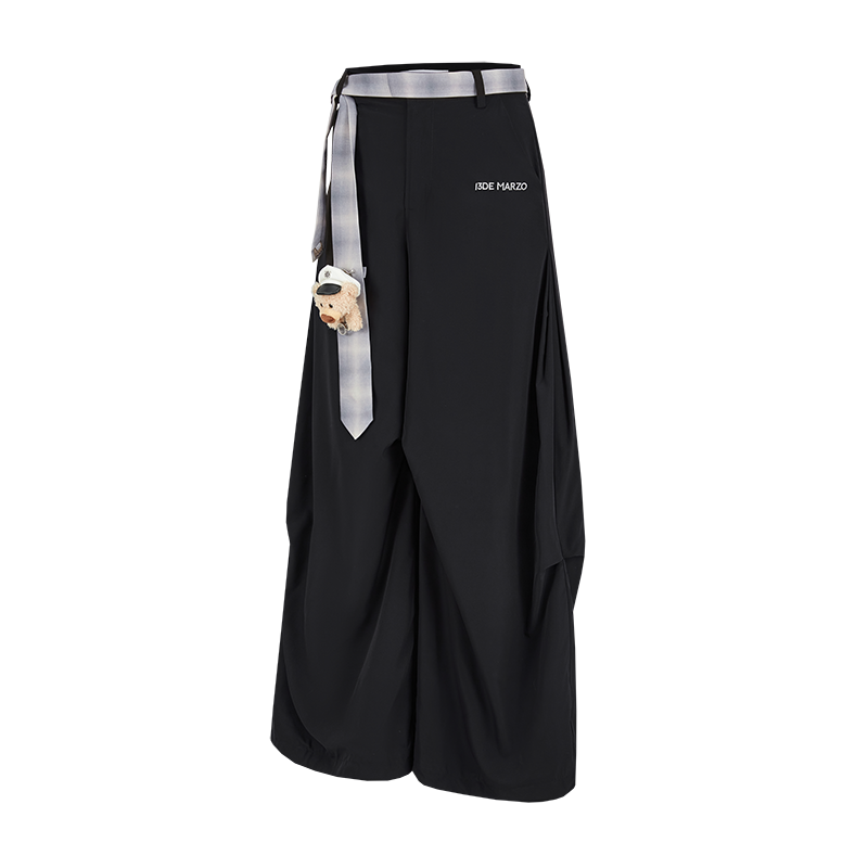 13DE MARZO Tie Belt Trousers Black