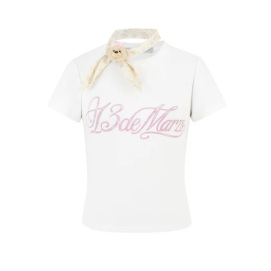 13DE MARZO Cross-Over Collar Button-Strap T-shirt White