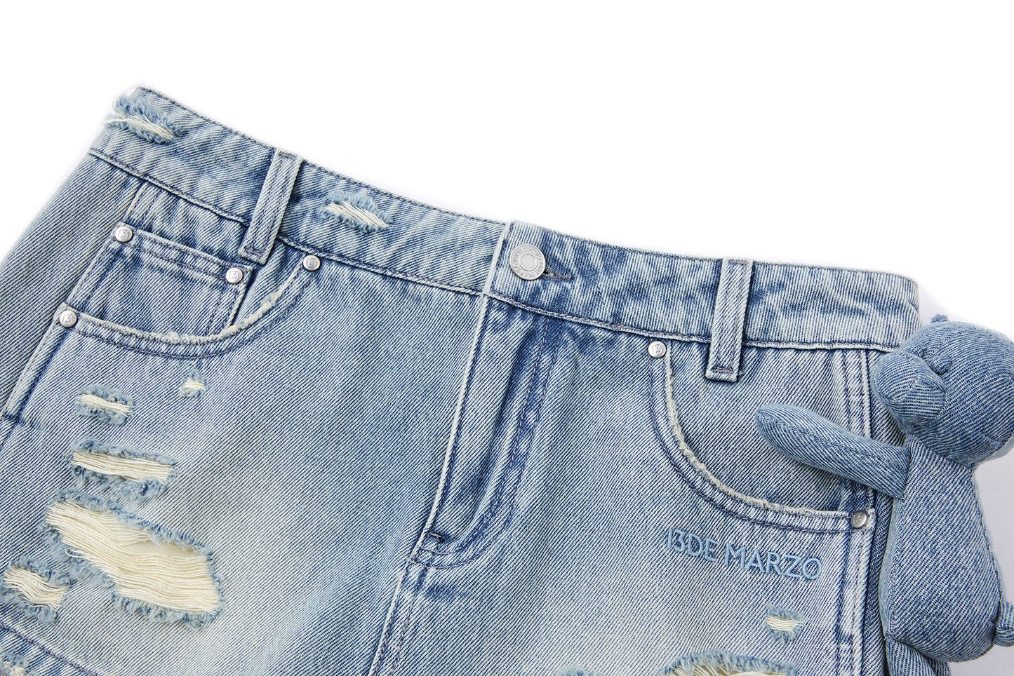 13DE MARZO Broken Bear Hot Jorts Blue