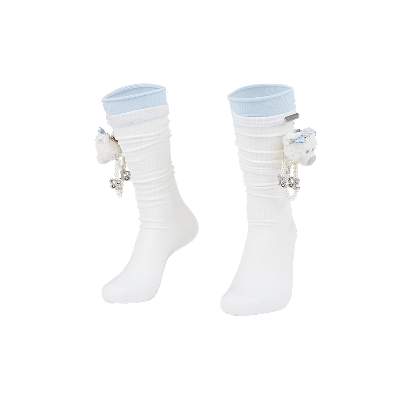 13DE MARZO Double-Layer Contrast Crew Socks White