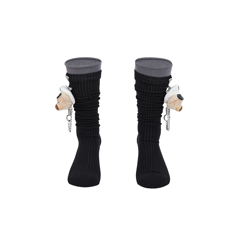 13DE MARZO Double-Layer Contrast Crew Socks Black