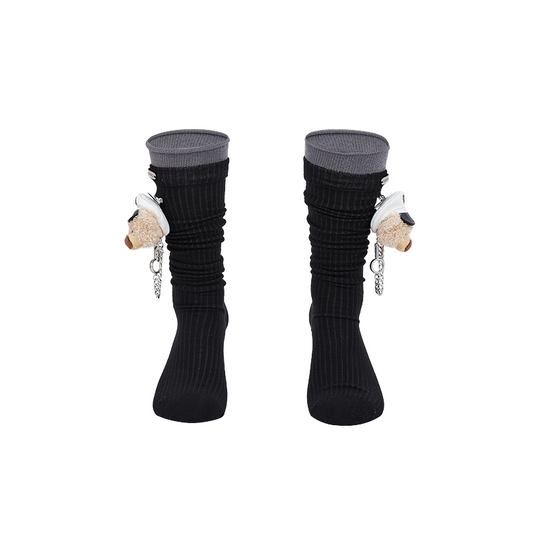 13DE MARZO Double-Layer Contrast Crew Socks Black