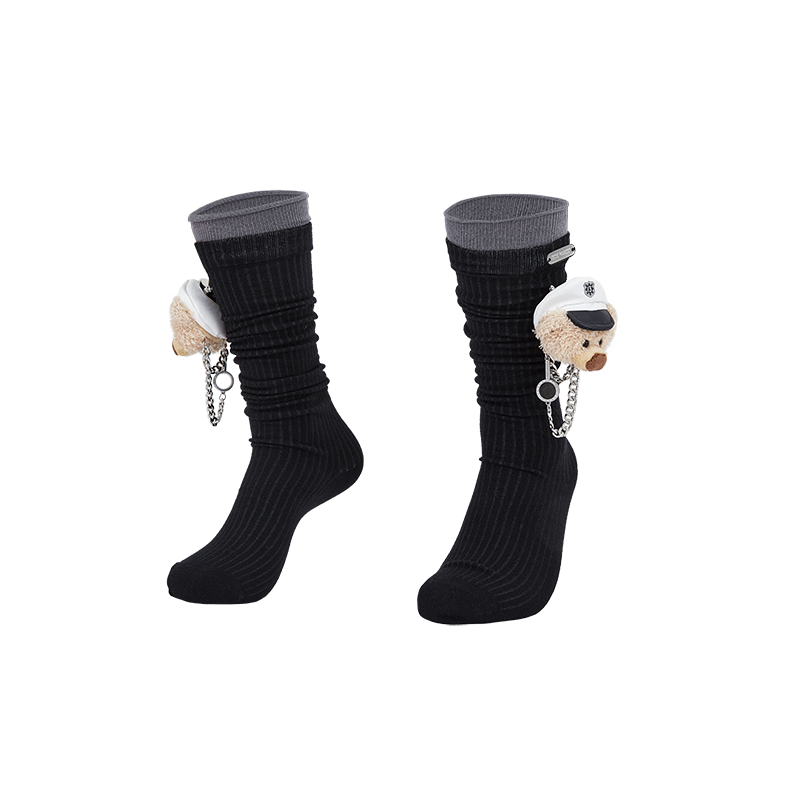 13DE MARZO Double-Layer Contrast Crew Socks Black