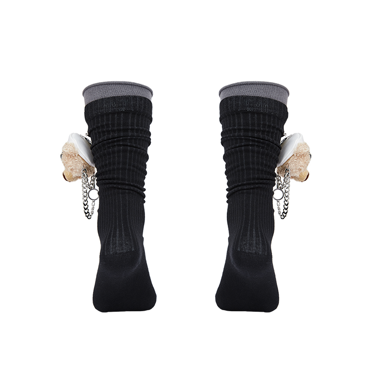 13DE MARZO Double-Layer Contrast Crew Socks Black