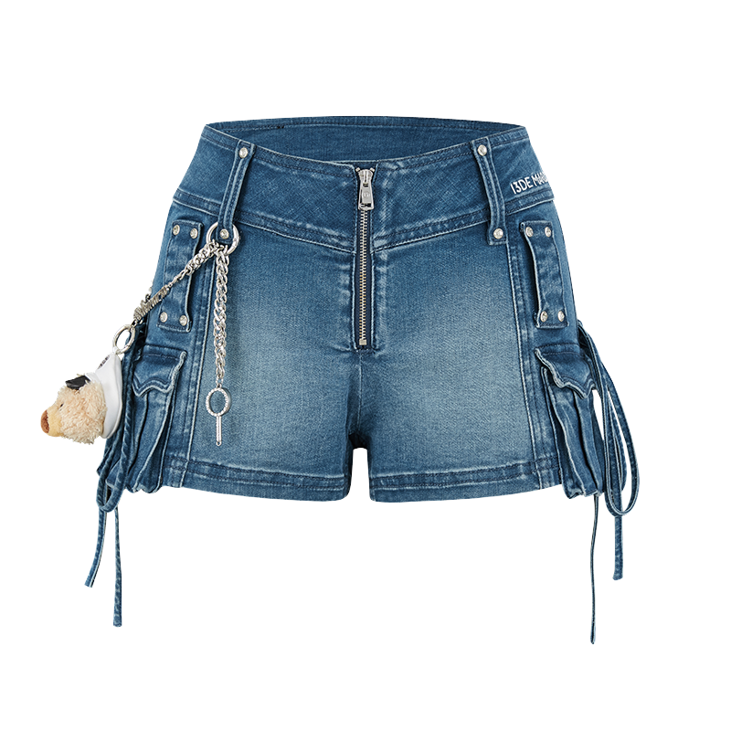 13DE MARZO V-Waist Sheriff Bear Jorts Navy Blue