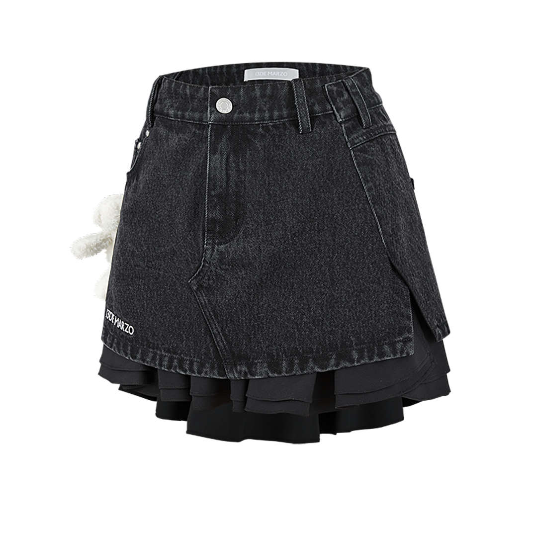 13DE MARZO Bear Folded Denim Skirt Black