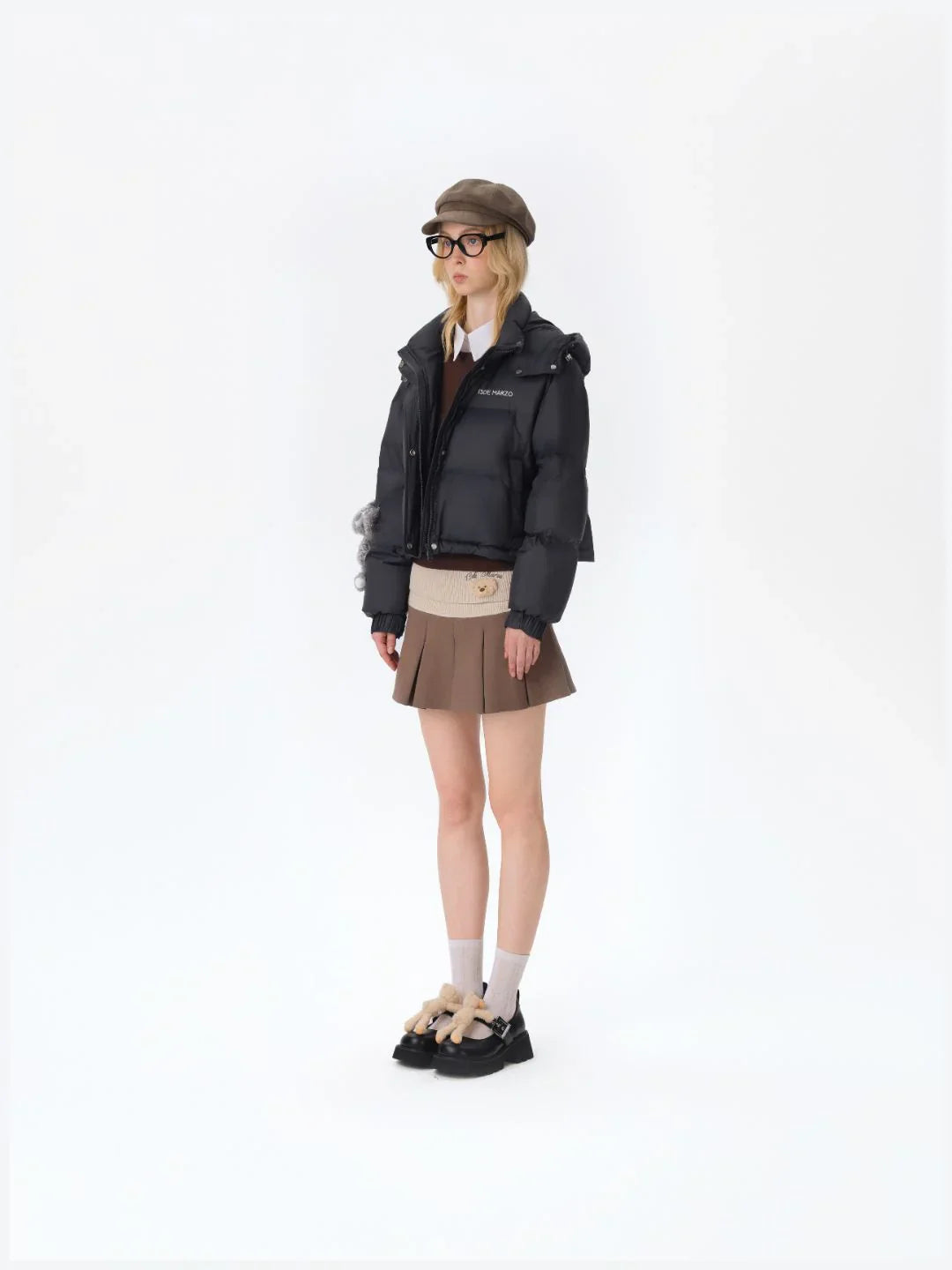 13DE MARZO Base Bear Long Down Jacket Black