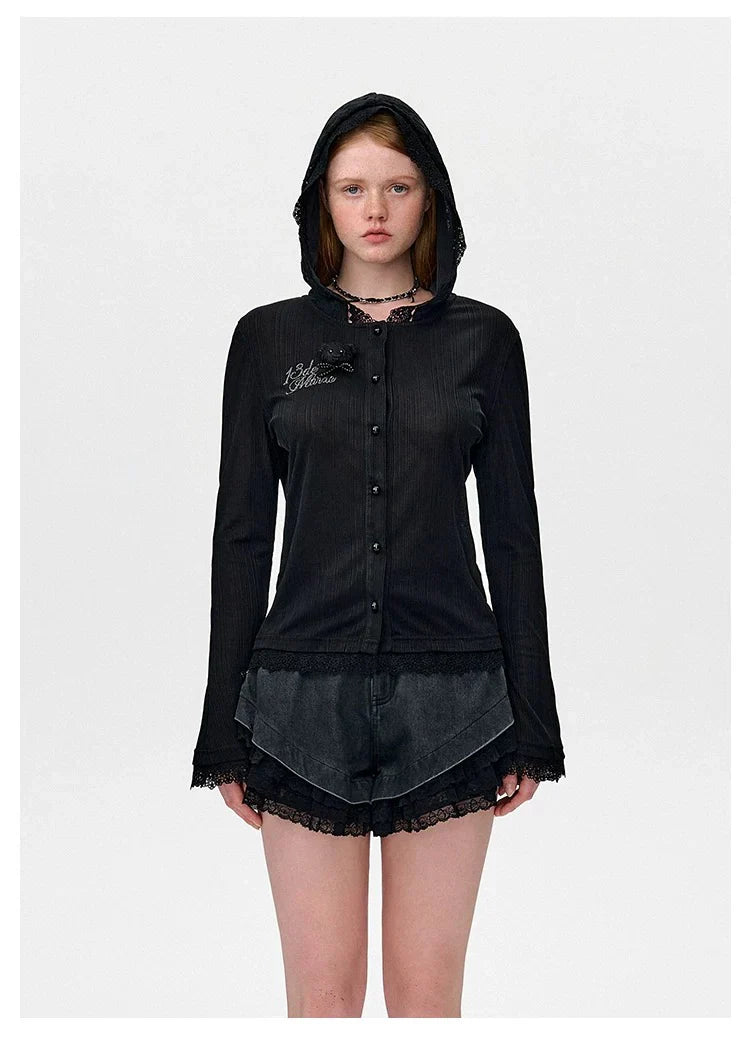 13DE MARZO Bear Lacy Pearl Cardigan