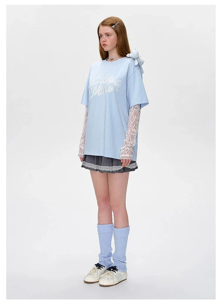 13DE MARZO Bear Layered Lacy T-shirt
