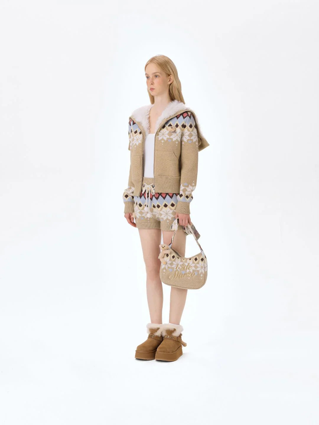 13DE MARZO Fair Isle Knit Shorts