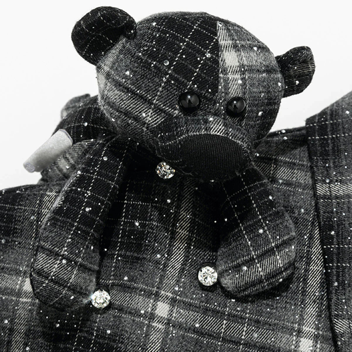 13DE MARZO BEAR RHINESTONE PLAID SHIRT